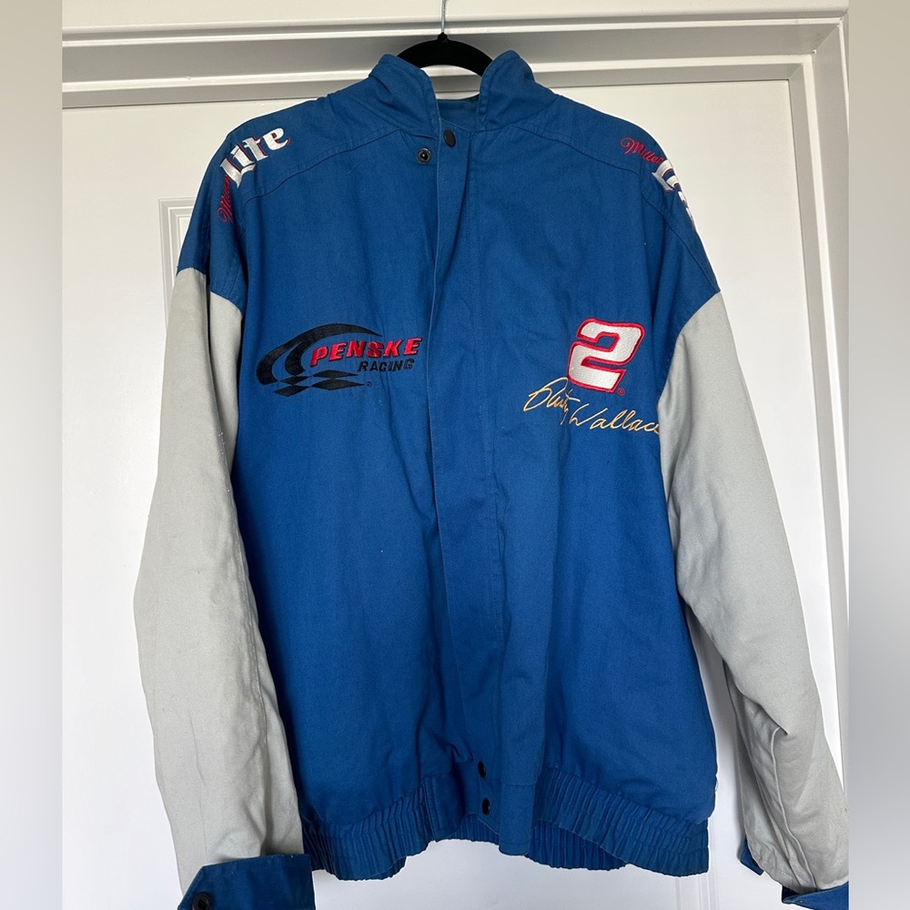 Vintage Miller Lite Rusty Wallace NASCAR  Penske Racing Jacket- Size XL Blue